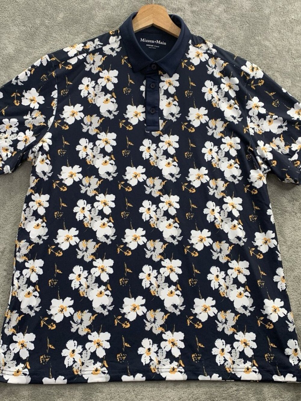 Mizzen + Main Versa Polo Shirt Men Medium Classic Fit Floral Performance Stretch